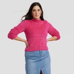 Universal threads mock neck pink fuzzy sweater